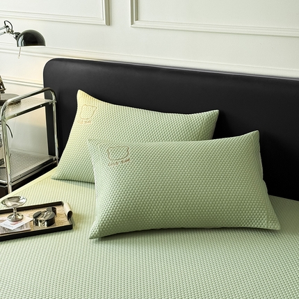 全季家居 2025新款全季家居A类三明治凉豆豆刺绣枕套 水绿