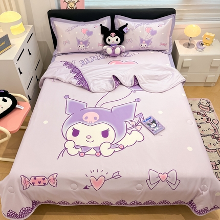 2025新款正版授权A类大版数码印花三丽鸥可机洗1200D冰丝凉席席子凉席可组合针织棉夏被四件套-平铺款 平铺款-梦想库洛米