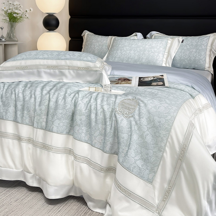 91家纺网 家纺一手货源 找家纺 高端轻奢A类母婴级兰精天丝全工艺刺绣四件套高端真丝夏季丝滑裸睡床上用品  维曼-香颂绿