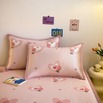 全季家居 2025新款全季家居A类小清新数码印花枕套 爱心郁金香