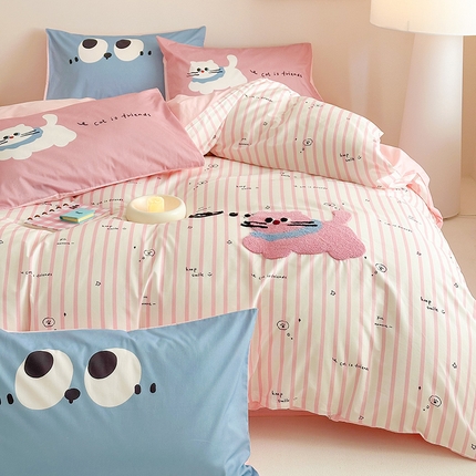 91家纺网 家纺一手货源 找家纺 （总）花言狐语 2025新款13372全棉印花毛巾绣四件套（提供买家秀）