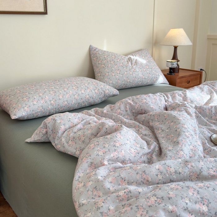 91家纺网 家纺一手货源 找家纺 曲之慕2025新款A类母婴级有氧全棉纯棉双层纱印花四件套 莉雅-绿