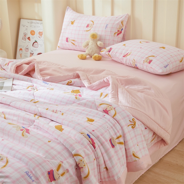 91家纺网 家纺一手货源 找家纺 2025新款小花款新疆棉花夏被【棉花含量100%】夏季空调被薄被子可机洗夏凉被 大耳兔-粉