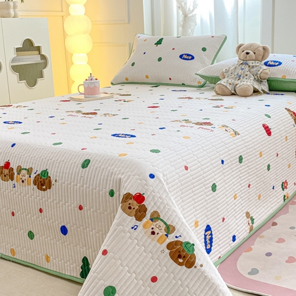 顺顺家纺 2025新款全棉卡通夹棉床盖 狗狗之家