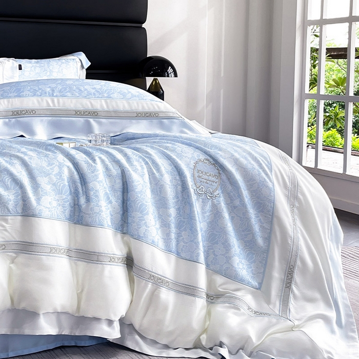 91家纺网 家纺一手货源 找家纺 高端轻奢A类母婴级兰精天丝全工艺刺绣四件套高端真丝夏季丝滑裸睡床上用品  维曼-香颂蓝