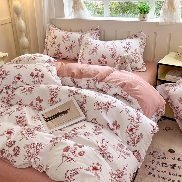 91家纺网 家纺一手货源 找家纺 大吉 2025新款100全棉纯棉喷气小清新被套四件套纯棉三件套床笠四件套单被套单枕套 繁花