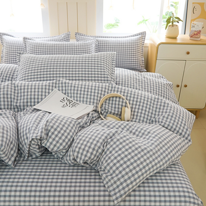 91家纺网 家纺一手货源 找家纺 首爱家纺 2025新款色织老粗布四件套全棉四件套纯棉四件套 淡墨