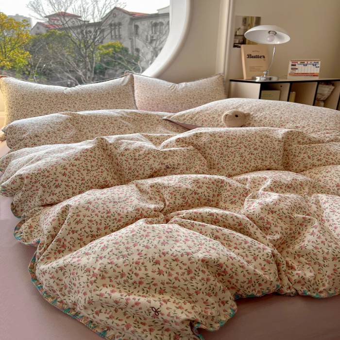 91家纺网 家纺一手货源 找家纺 葡萄家 2025爆款高克重彩色三角针A类针织双层纱四件套 提供买家秀 小森屿