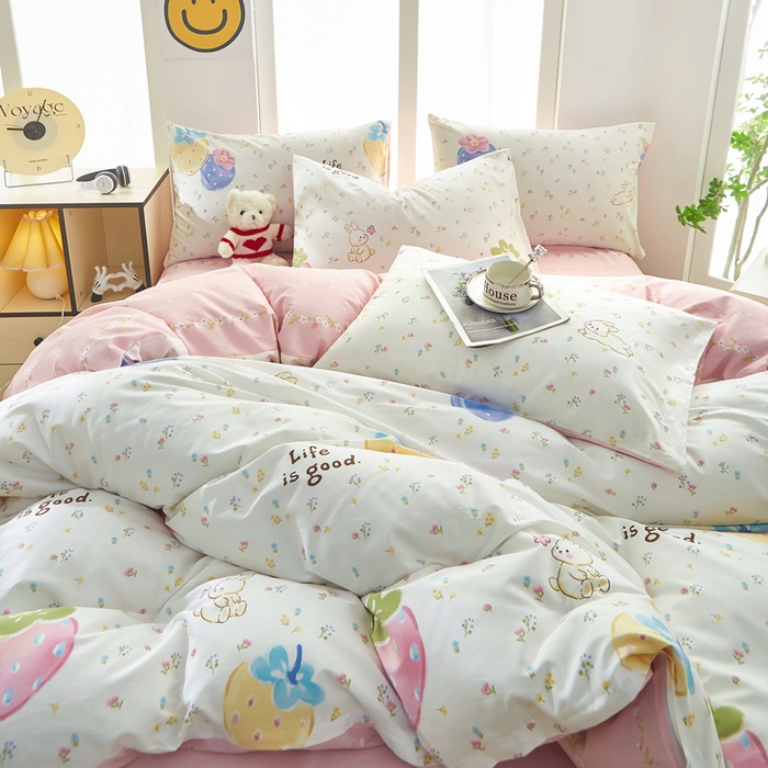 91家纺网 家纺一手货源 找家纺 黛妮雅 2025新款AB版全棉印花单被套床单枕套 草莓泡芙