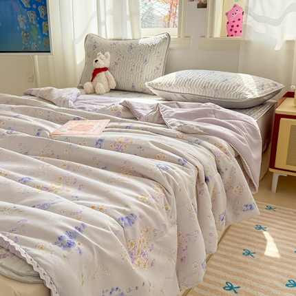 慕尚家纺  2025春夏新款乳胶凉席水洗棉夏被夏凉被空调被三件套四件套 花梦