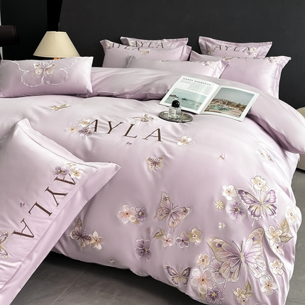 91家纺网 家纺一手货源 找家纺 2025新款纯棉绣花四件套-蝶语（控价劵后218（严格按控价来） 香芋紫