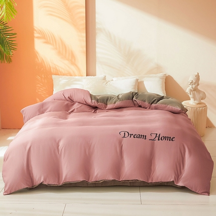 七仙女家纺 2025新款水洗真丝-梦幻家园系列单被套 胭脂粉+高级灰