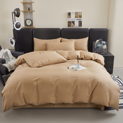 雅萱家纺 2025新款40S斜纹13372全棉纯色四件套 40S卡其色