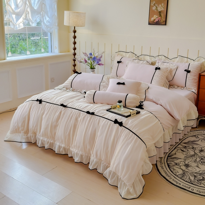 91家纺网 家纺一手货源 找家纺 狂想家（床边故事）2025赛琳法式高定四件套 赛琳茶花粉