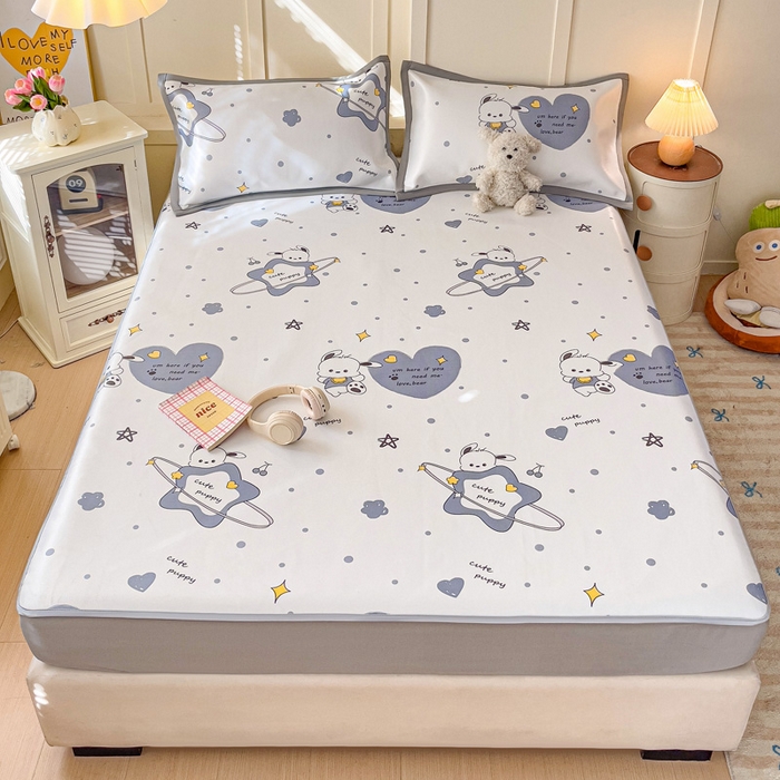 91家纺网 家纺一手货源 找家纺 富馨莱 2025新款床笠款冰藤印花凉席A类抗菌冰丝席支持定制尺寸 星星狗