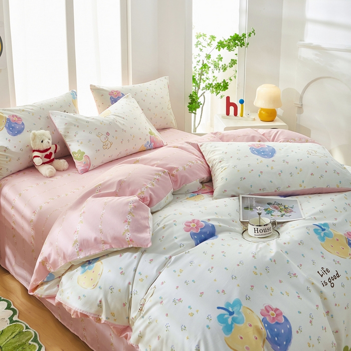 91家纺网 家纺一手货源 找家纺 黛妮雅 2025新款AB版全棉印花单被套床单枕套 草莓泡芙