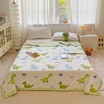 91家纺网 家纺一手货源 找家纺 心悦家纺 2025新款全棉印花棉花夏被 恐龙世纪