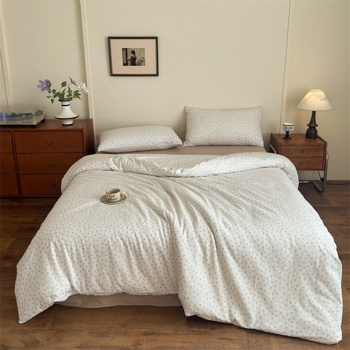 91家纺网 家纺一手货源 找家纺 曲之慕2025新款A类母婴级有氧全棉纯棉双层纱印花四件套 素锦-咖