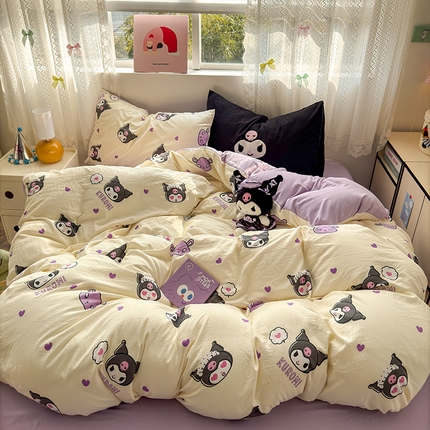 91家纺网 家纺一手货源 找家纺 2025新款水洗棉三丽鸥可爱系列四件套-系列一 可爱-小黄库洛米