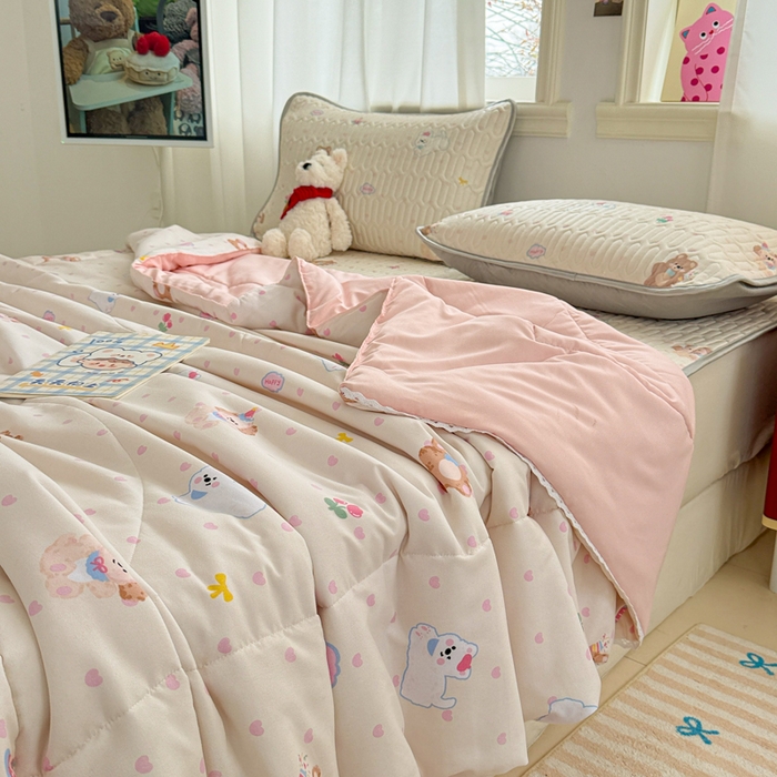 91家纺网 家纺一手货源 找家纺 慕尚家纺  2025春夏新款乳胶凉席水洗棉夏被夏凉被空调被三件套四件套 哈哈俱乐部