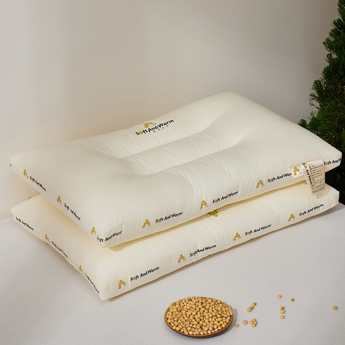 91家纺网 家纺一手货源 找家纺 昕科 2025新款全棉A类大豆纤维立体安睡枕头-高中低款-纯棉大豆纤维枕芯 大豆立体安睡-中枕