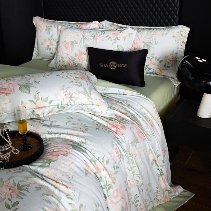 91家纺网 家纺一手货源 找家纺 棠颂 2025新款s莱赛尔天丝数码印花四件套（礼盒款） 南枝