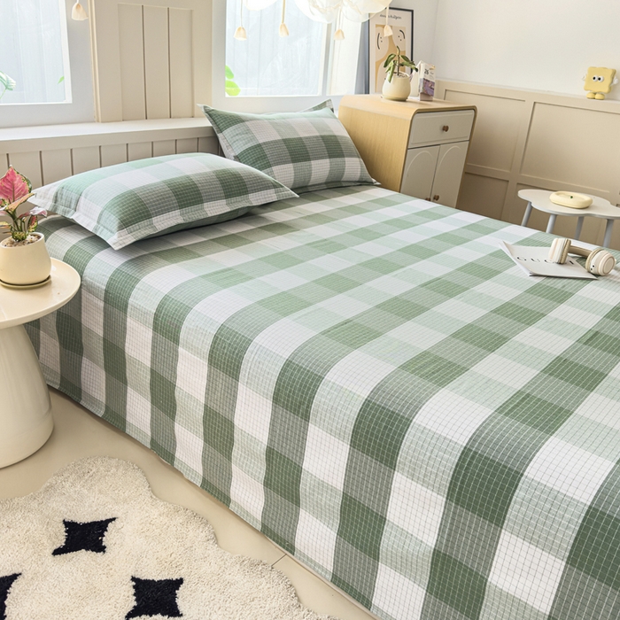 91家纺网 家纺一手货源 找家纺 首爱家纺 2025新款色织老粗布床单老粗布凉席三件套 言格