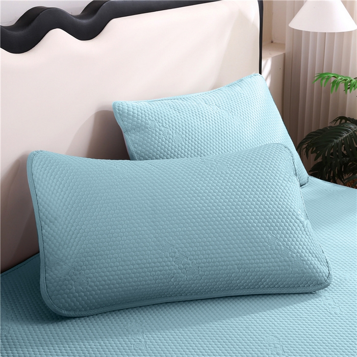 91家纺网 家纺一手货源 找家纺 2025新款3D凉豆豆凉感席子圆角床席款凉席三件套 凉豆豆-天蓝