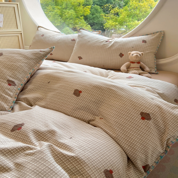 91家纺网 家纺一手货源 找家纺 葡萄家 2025爆款高克重彩色三角针A类针织双层纱四件套 提供买家秀 布莱尔