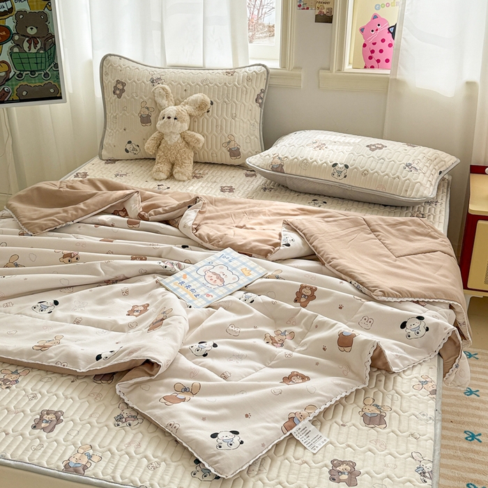 91家纺网 家纺一手货源 找家纺 慕尚家纺  2025春夏新款乳胶凉席水洗棉夏被夏凉被空调被三件套四件套 吖咪兔