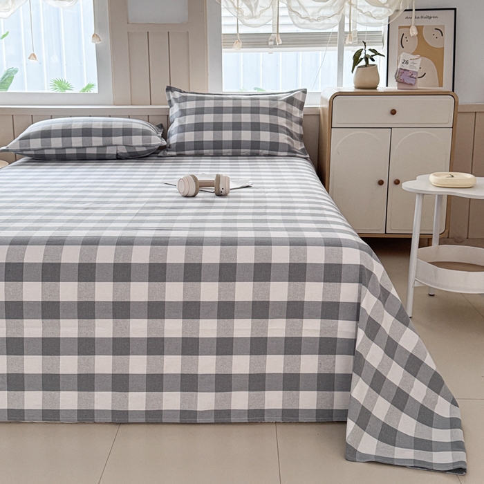 91家纺网 家纺一手货源 找家纺 首爱家纺 2025新款色织老粗布床单老粗布凉席三件套 棋盘