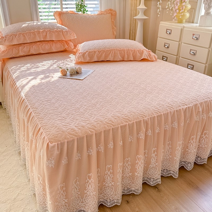 91家纺网 家纺一手货源 找家纺 2025新款A类华夫格大豆棉床裙四件套-梦幻花园 梦幻花园-玉