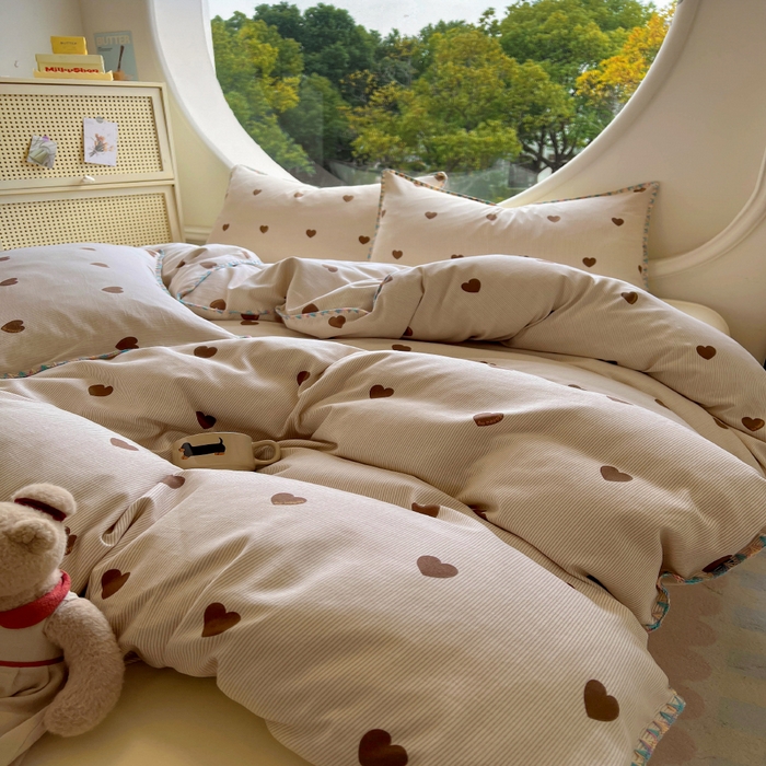 91家纺网 家纺一手货源 找家纺 葡萄家 2025爆款高克重彩色三角针A类针织双层纱四件套 提供买家秀 玖在心