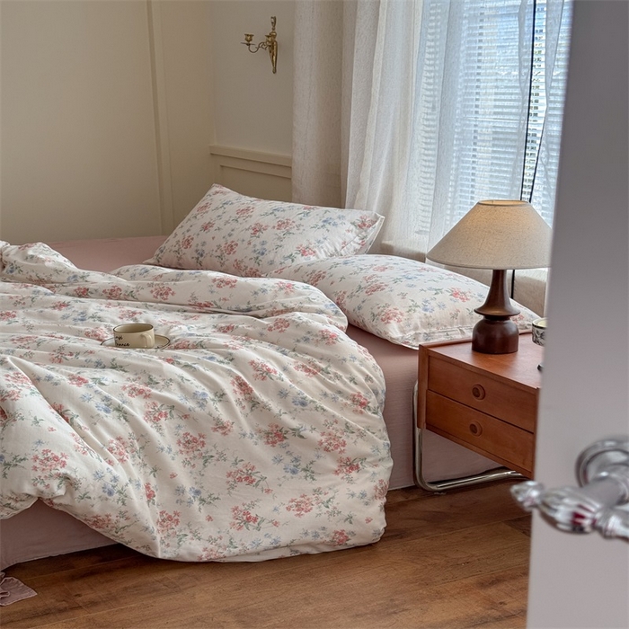 91家纺网 家纺一手货源 找家纺 曲之慕2025新款A类母婴级有氧全棉纯棉双层纱印花四件套 芳若-米