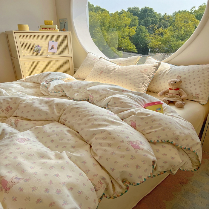 91家纺网 家纺一手货源 找家纺 葡萄家 2025爆款高克重彩色三角针A类针织双层纱四件套 提供买家秀 约克夏夏