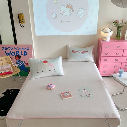 美乐迪家纺 2025新款数码印花养生冰藤凉席 苹果猫咪