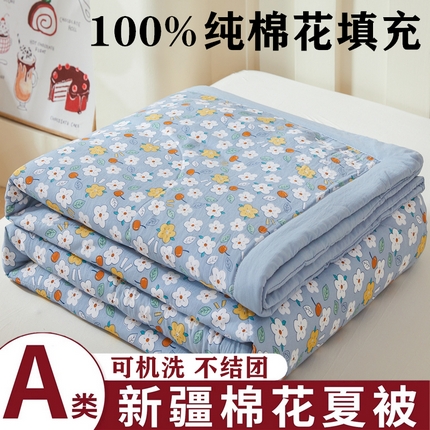 2025新款小花款新疆棉花夏被【棉花含量100%】夏季空调被薄被子可机洗夏凉被 小蓝花