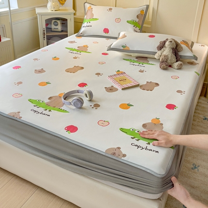 富馨莱 2025新款床笠款冰藤印花凉席A类抗菌冰丝席支持定制尺寸 卡皮熊