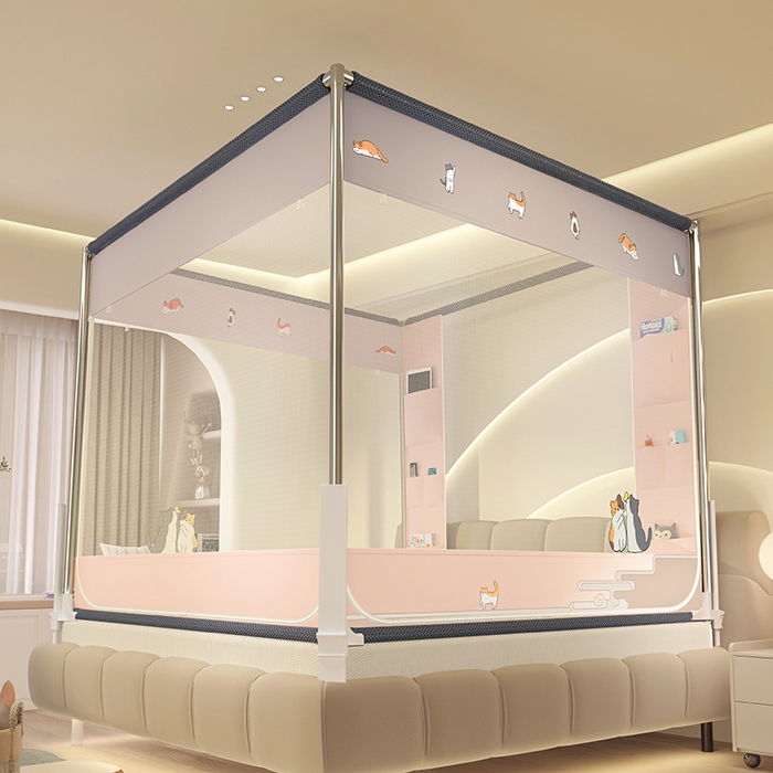 91家纺网 家纺一手货源 找家纺 青竹苑 2025新款围栏支架口袋款坐床防摔蚊帐 故宫喵