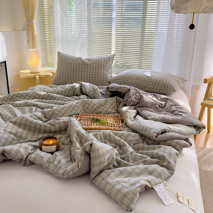 91家纺网 家纺一手货源 找家纺 2025新款无印风夏被 咖大格