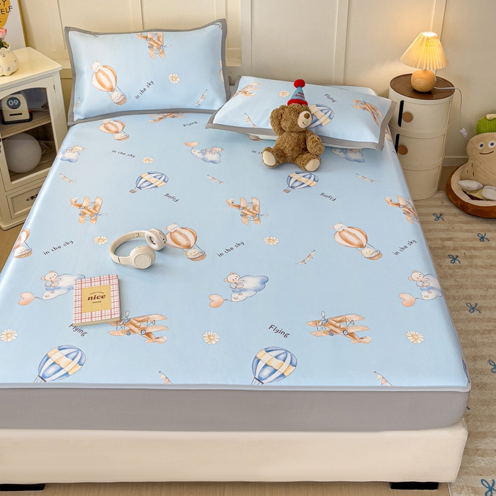 91家纺网 家纺一手货源 找家纺 富馨莱 2025新款床笠款冰藤印花凉席A类抗菌冰丝席支持定制尺寸 星空探险家