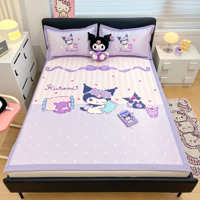 91家纺网 家纺一手货源 找家纺 2025新款正版授权A类大版数码印花三丽鸥可机洗1200D冰丝凉席席子凉席可组合针织棉夏被四件套-平铺款 平铺款-甜蜜库洛米