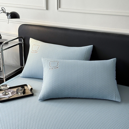 91家纺网 家纺一手货源 找家纺 全季家居 2025新款全季家居A类三明治凉豆豆刺绣枕套 天蓝