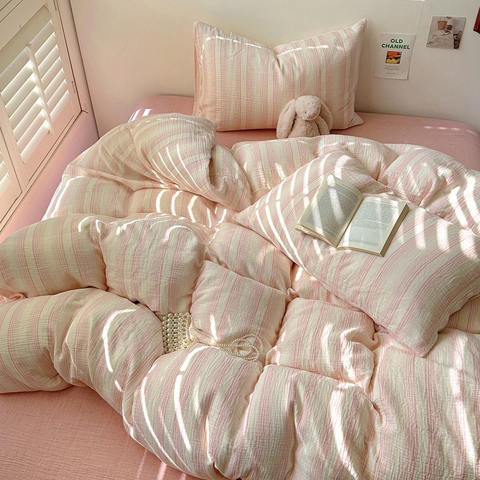 91家纺网 家纺一手货源 找家纺 （总）田野2025新款全棉皱皱纱四件套