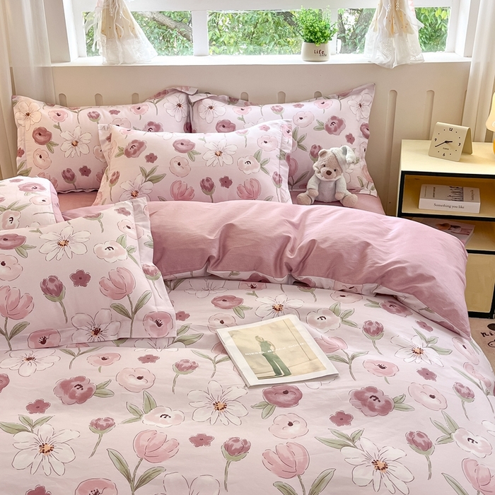 91家纺网 家纺一手货源 找家纺 大吉 2025新款100全棉纯棉喷气小清新被套四件套纯棉三件套床笠四件套单被套单枕套 幸福时光