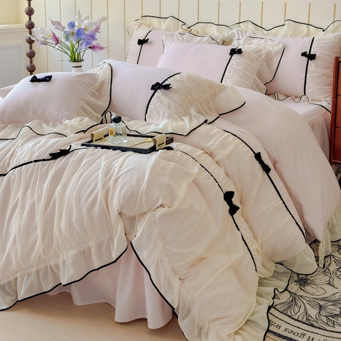 91家纺网 家纺一手货源 找家纺 狂想家（床边故事）2025赛琳法式高定四件套 赛琳茶花粉