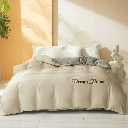 七仙女家纺 2025新款水洗真丝-梦幻家园系列单被套 奶杏色+浅灰银