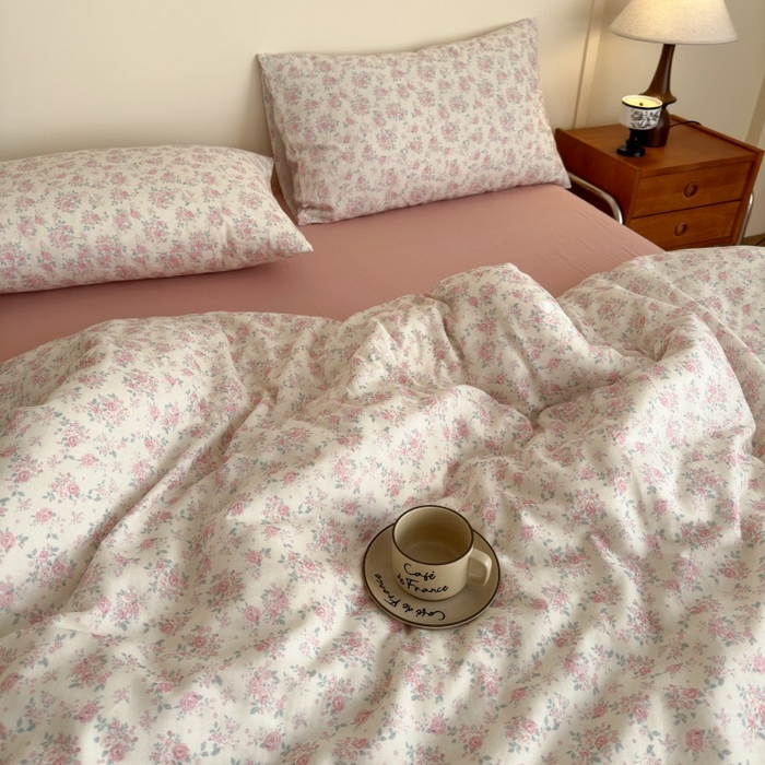 91家纺网 家纺一手货源 找家纺 曲之慕2025新款A类母婴级有氧全棉纯棉双层纱印花四件套 梅林春晓-米