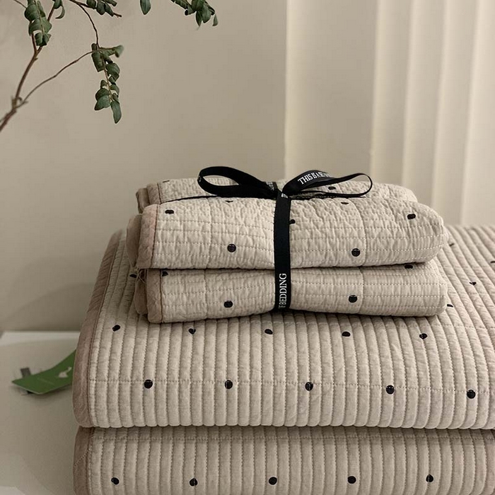 91家纺网 家纺一手货源 找家纺 汇庭 2025新款全棉床盖三件套-实拍 巧克力波点