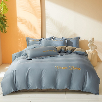 七仙女家纺 2025新款水洗真丝-梦幻家园系列四件套 海之兰+高级灰